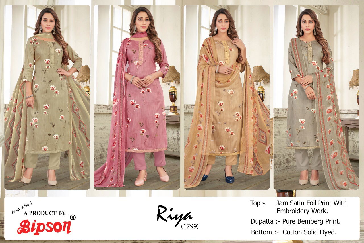 Bipson Riya 1799 Jam Satin Printed Fancy Ethnic Wear Designer Dress Material Collection